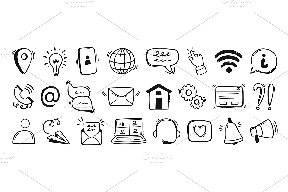 Contact doodle icons. Communication, an Object Illustration by winwin.art