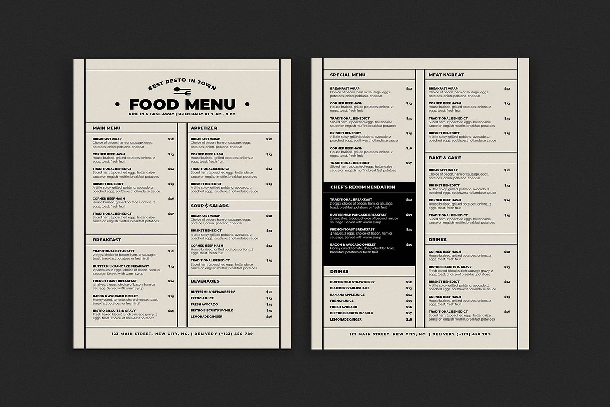 Food Menu Simple Lines