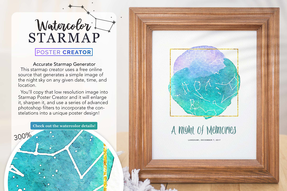 Watercolor Starmap Poster Creator, a Plug-in Add-On by Drifter Studio (Photo 5 of 7)