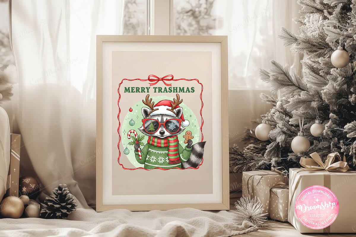 Merry Trashmas Raccoon Gift PNG, an Illustration by CreationArt (Photo 2 of 4)