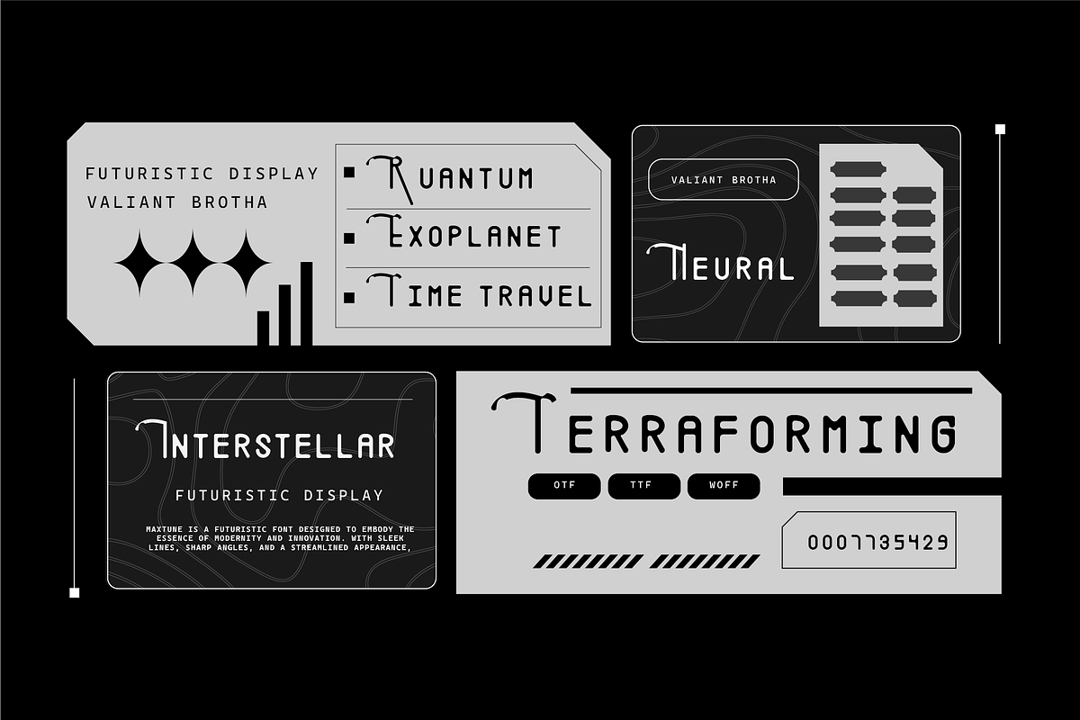 VB Maxtune - Futuristic Display Font, a Sans Serif Font by VALIANTBROTHA (Photo 8 of 11)