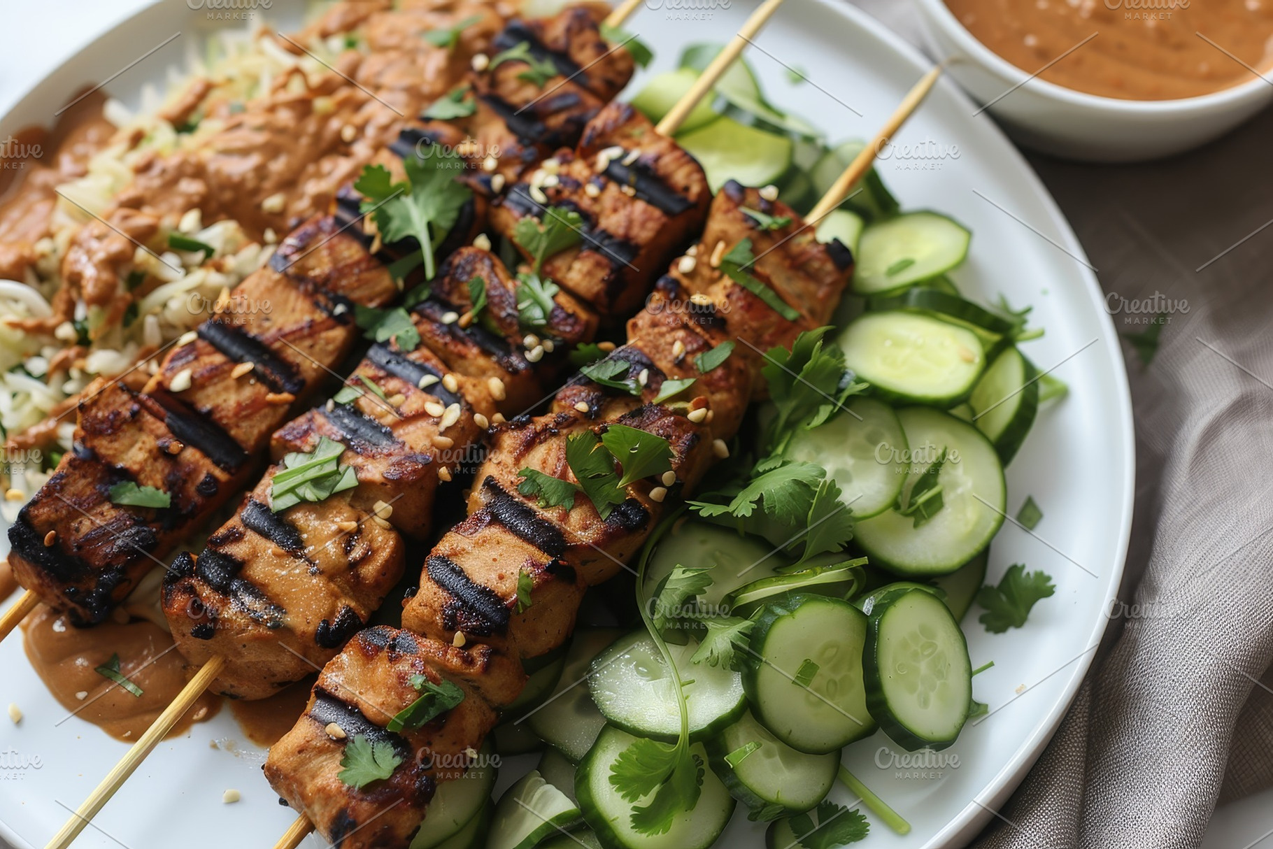 A white plate featuring grilled meat, a Photo by Iftikhar Alam
