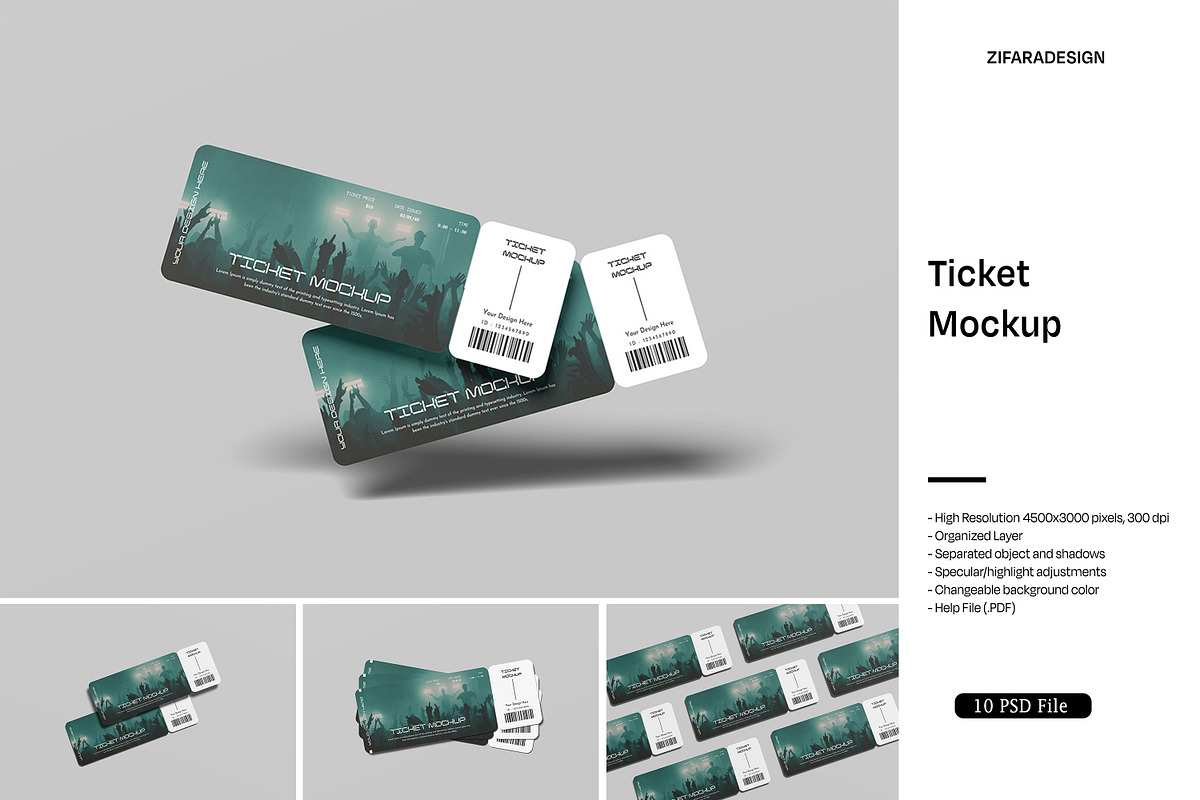 Ticket Mockup, an Advertising Mockup by ZifaraDesign (Photo 1 of 11)