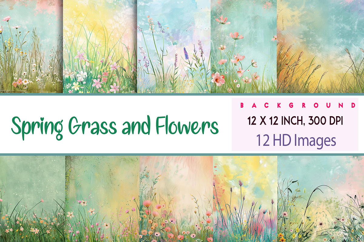Whimsical Spring Grass and Flowers, a Background Graphic by Printable Treasure (Photo 1 of 9)
