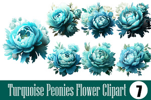 Turquoise Peonies Flower Clipart, an Illustration by Wow Magic