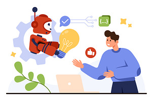 AI Bot Workflow Concept with Human, a Technology Illustration by Flashvector