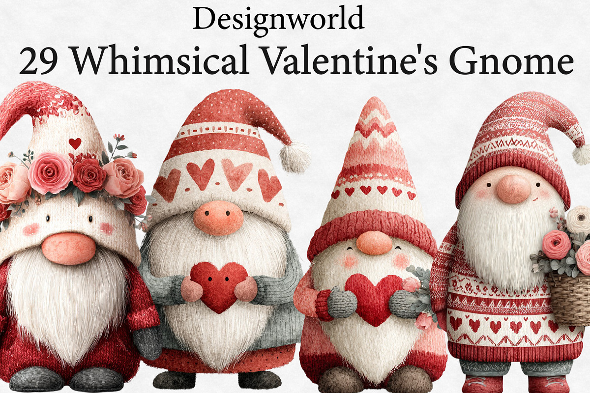 Whimsical Valentine's Gnome Clipar, an Illustration by Designworld (Photo 1 of 3)