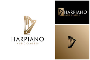 Piano Key Harp Lyre String Logo, a Branding & Logo Template by Enola99d