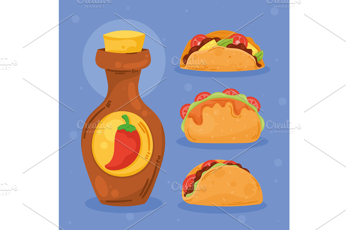 four mexican food icons, a Food Illustration by studiogstock