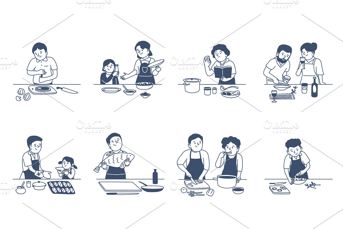 Doodle people cooking. Person on, a Food Illustration by LadadikArt
