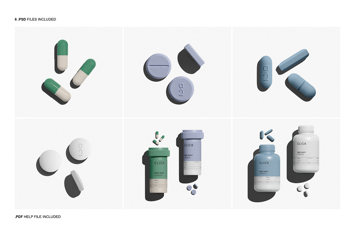Pills and Bottle Mockup Set, a Packaging Mockup by Renderteam (Photo 2 of 14)