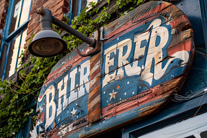 A barber shop sign with a swirling b, a Photo by Iftikhar Alam