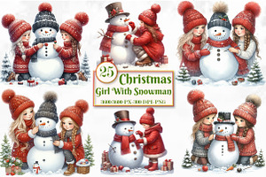 Christmas Girl With Snowman Sublimat, a Seasonal Illustration by Craft Nest