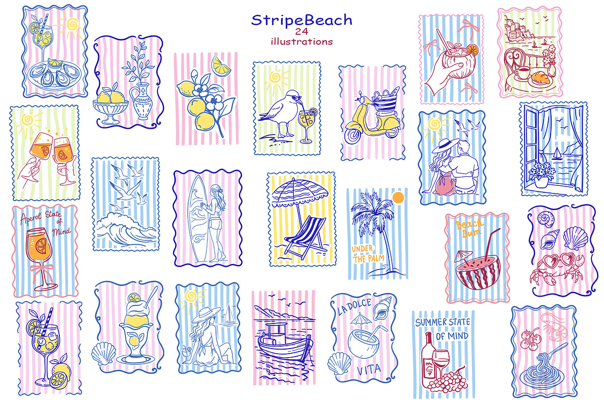 Mediterranean Summer & Stripe Beach, a Seasonal Illustration by Watercolor dreams (Photo 2 of 3)