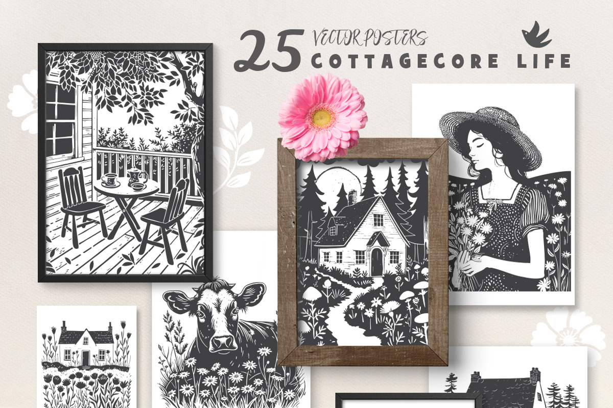 160 Cottagecore Linocut Collection, an Object Graphic by DariSmartArt (Photo 4 of 20)