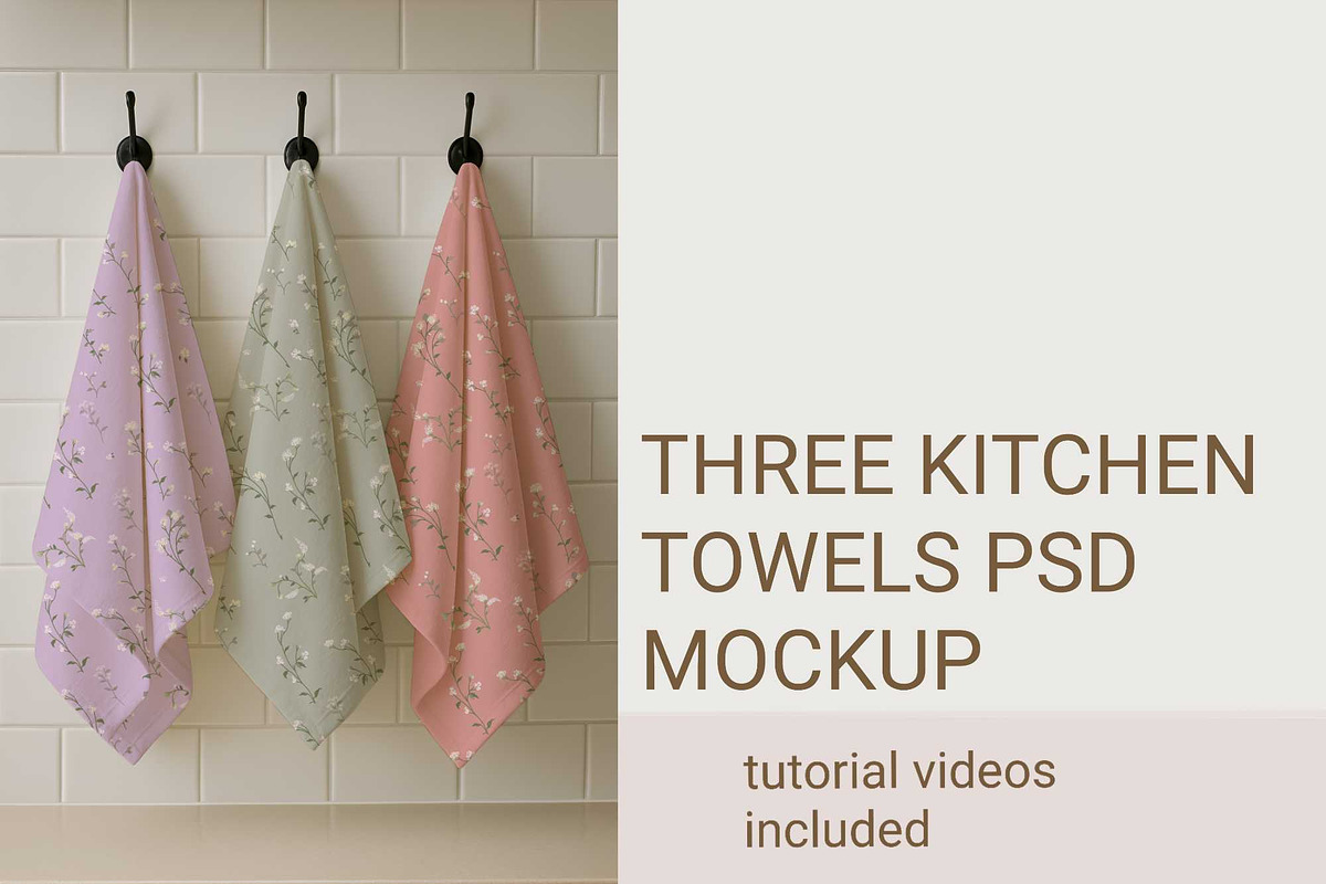THREE COTTON KITCHEN TOWELS MOCKUP, a Household Mockup by jenartstudio (Photo 2 of 2)