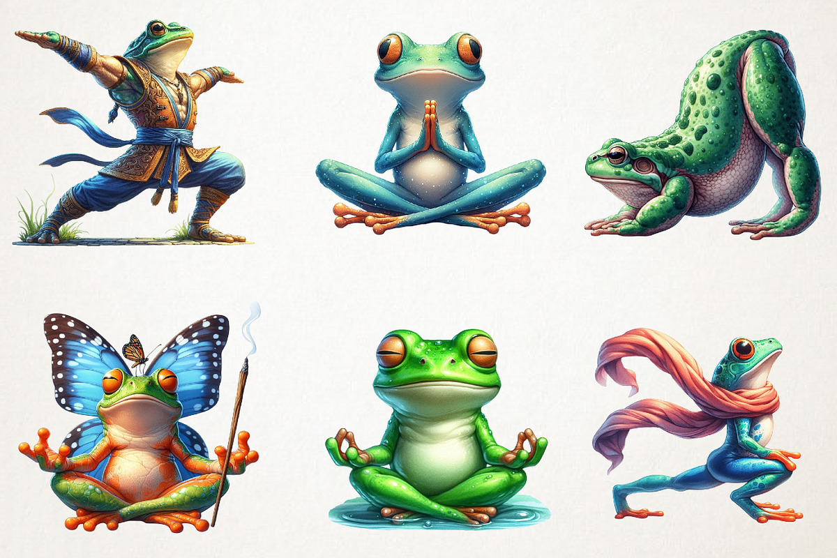 YOGA Frog Sublimation Clipart, an Animal Illustration by RobertsArt (Photo 3 of 7)