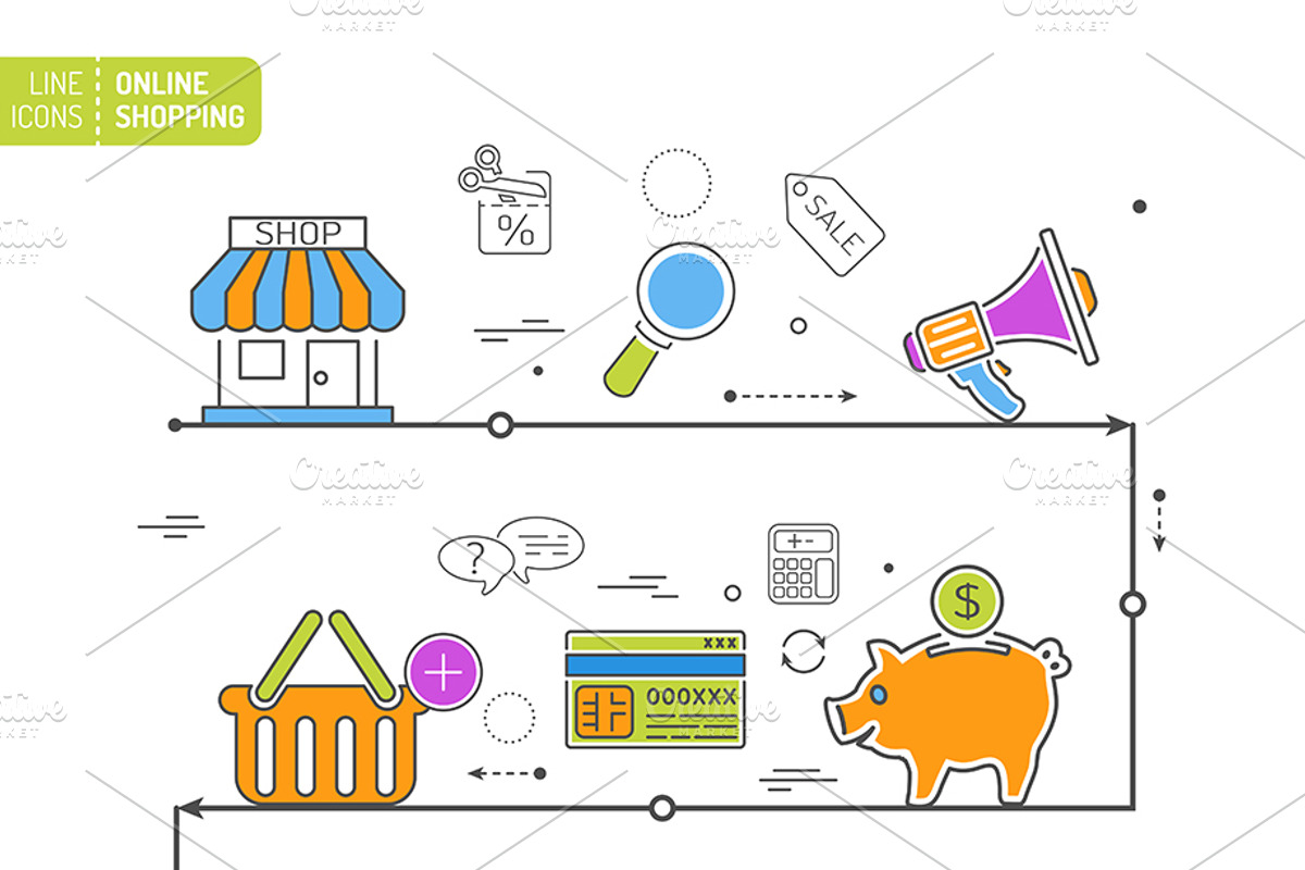 Online Shopping Icons and Process, a Finance Illustration by TAlex (Photo 2 of 7)