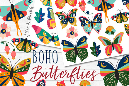 Boho Butterfly Clipart and Vectors