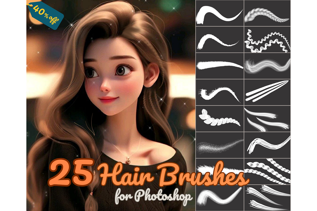 25 Hair Brushes For Photoshop, a Brush Add-On by Velo Graphic Studio (Photo 1 of 10)