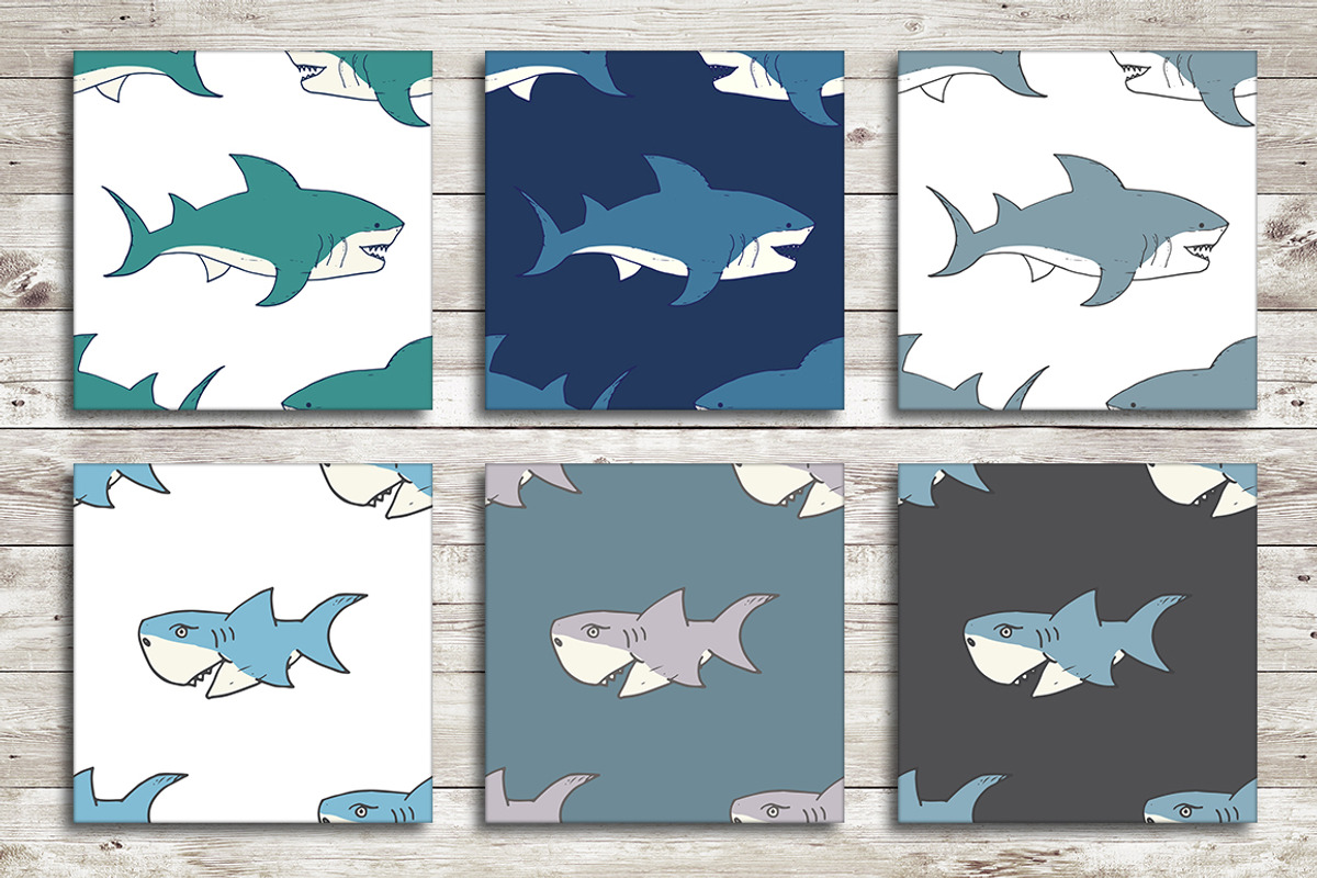 Cute Sharks Set and Patterns, an Animal Illustration by Lemon Workshop (Photo 11 of 16)