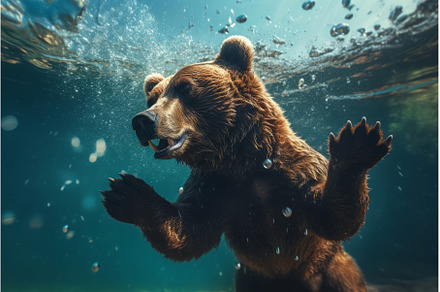 Bear diving water river. Generate Ai, an Animal Photo by Ylivdesign