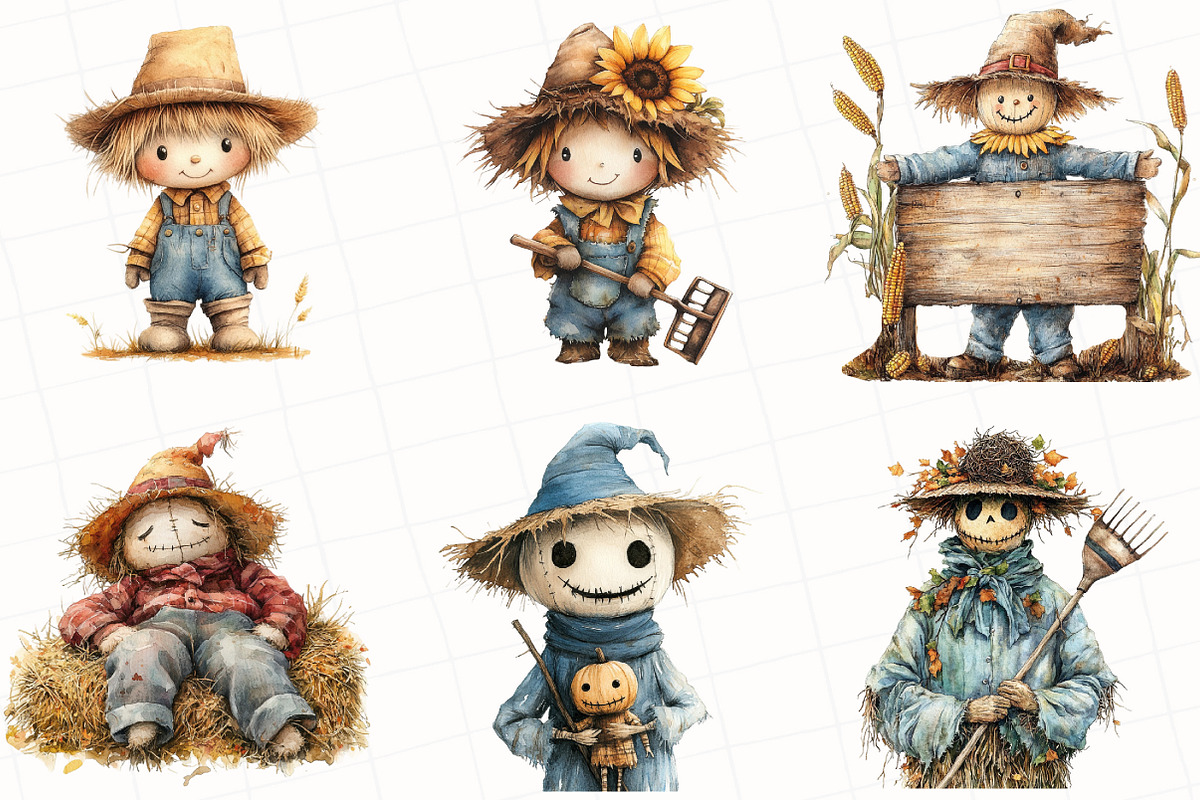 Watercolor Fall Scarecrow Clipart, an Illustration by OK Design (Photo 5 of 5)