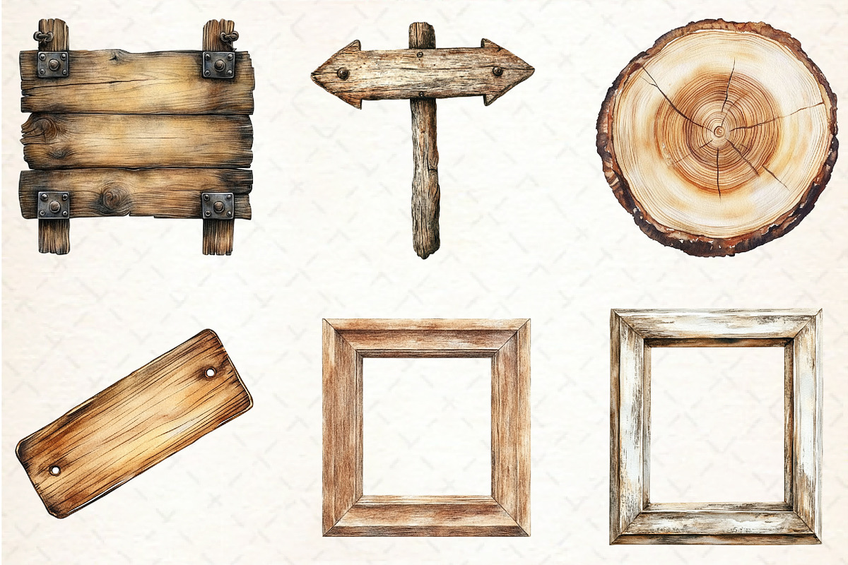 Watercolor Wood Sign Clipart, an Illustration by Libby Wishes (Photo 3 of 5)