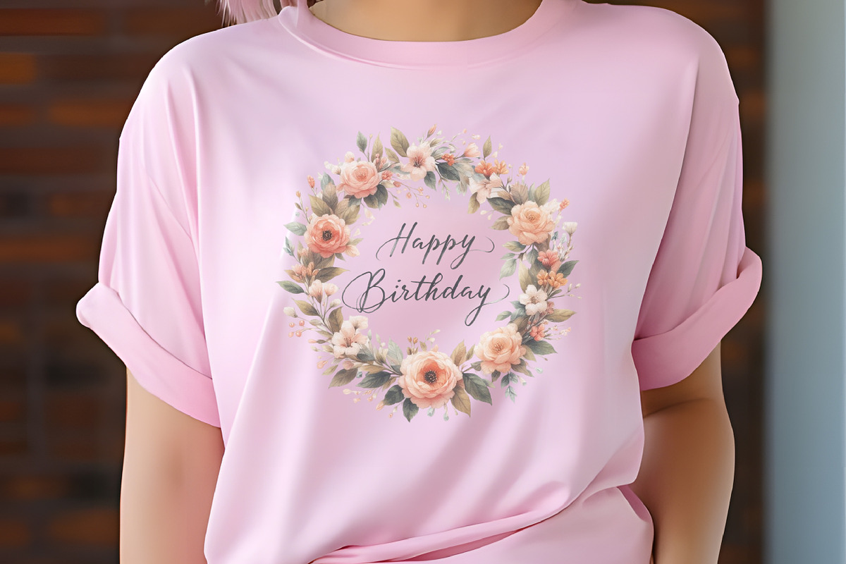 Peach Floral Birthday Watercolor PNG, an Illustration by RobertsArt (Photo 7 of 7)