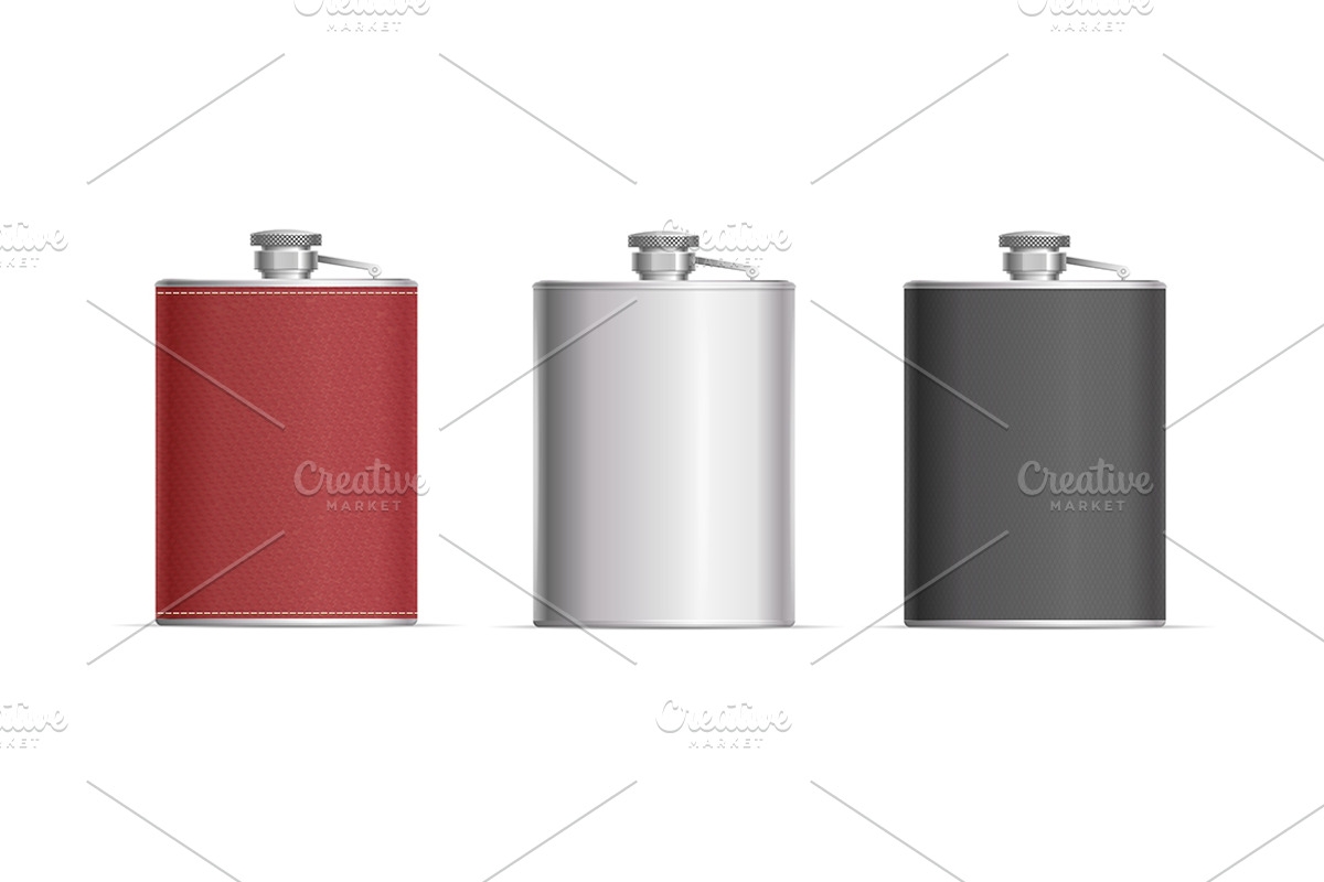 3d Blank Hip Flask Whiskey Set., an Object Graphic by Vector and Templates