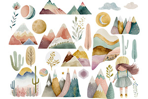 Boho Twilight Mountains Clipart