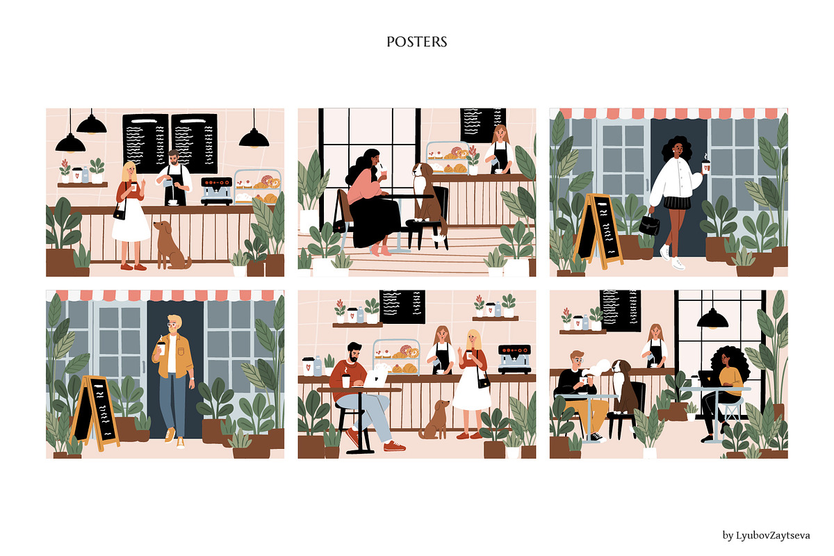 Dog Friendly Coffee Shop Scenes, a Person Illustration by LyubovZaytseva (Photo 9 of 20)