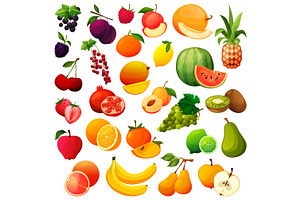 Fruits and berries icon set