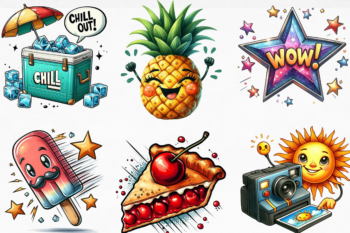 Retro Pop Art Comic Summer Clipart, an Illustration by Designking (Photo 3 of 4)