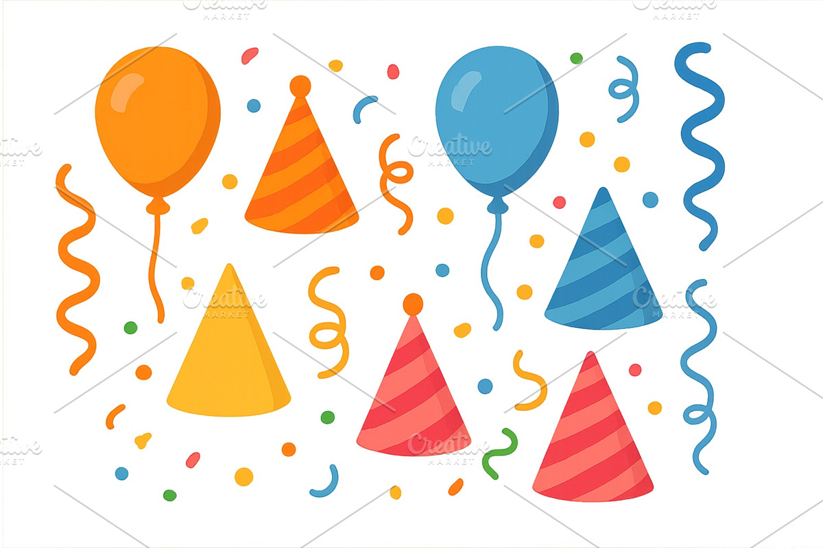 Colorful party decorations including, an Illustration by ZinetroN