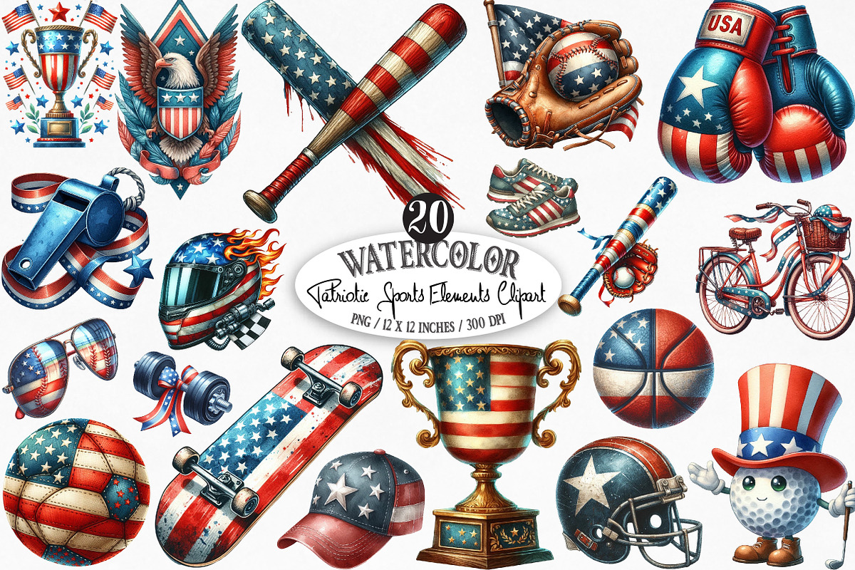 Patriotic Sports Elements Clipart, an Illustration by Designking (Photo 1 of 4)