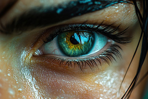 Close-up of a striking green and blu, a Photo by Tanuart