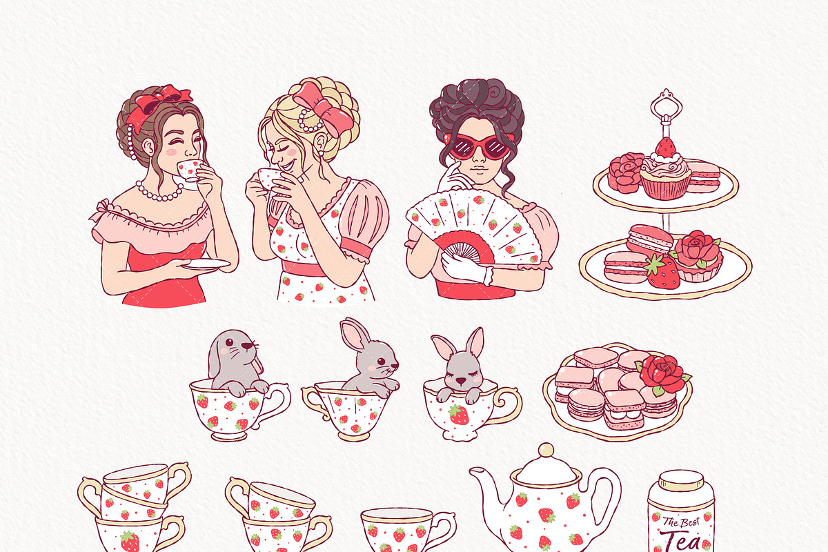Rococo Strawberry Tea Time Clipart, a Food Illustration by TitaLivingArt (Photo 3 of 9)