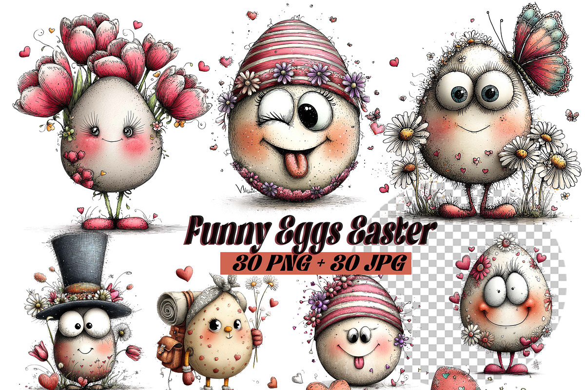 Funny Easter Eggs Clipart Whimsical, an Illustration by one-touch (Photo 1 of 18)
