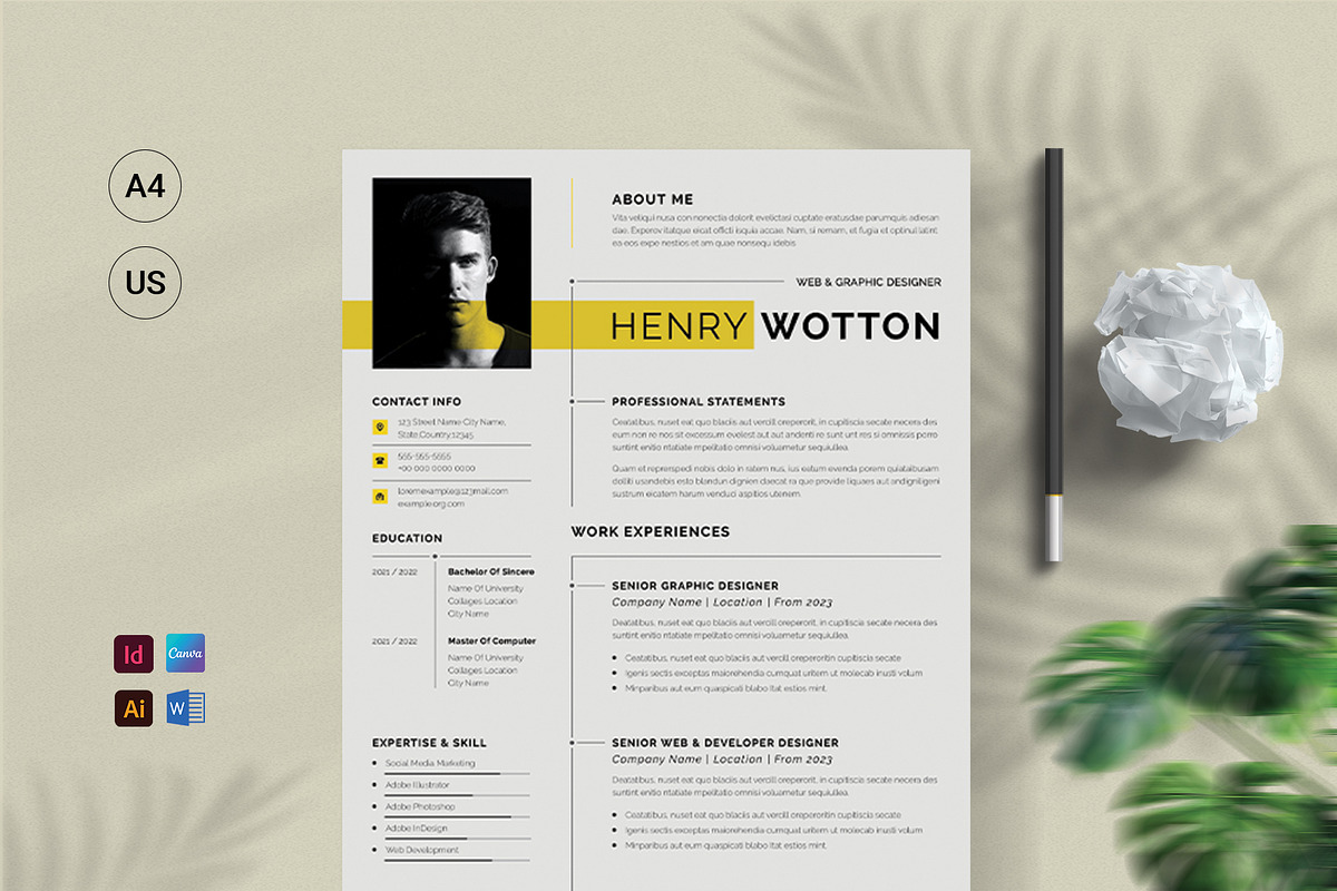Professional Resume C/V Template, a Resume Template by Cleffon_Graphic_Studio (Photo 1 of 4)