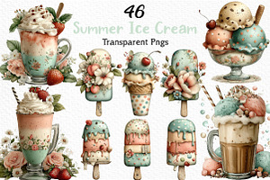 Whimsical Summer Ice Cream Clipart, an Illustration by Craft Nest