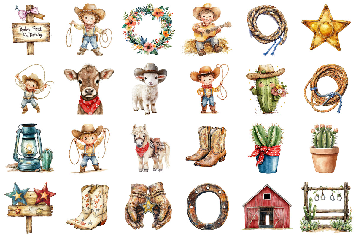 Watercolor My First Rodeo Clipart, a Seasonal Illustration by designcity5 (Photo 2 of 5)
