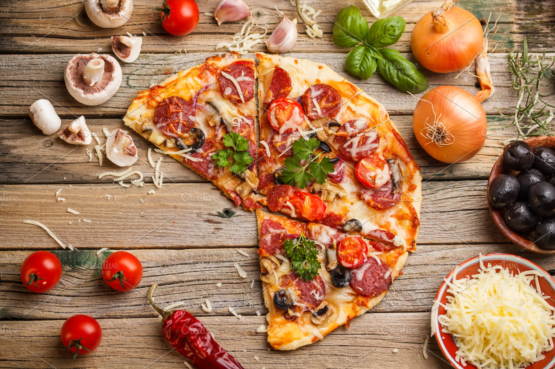 Sausage pizza featuring pepperoni, salami, and sausage