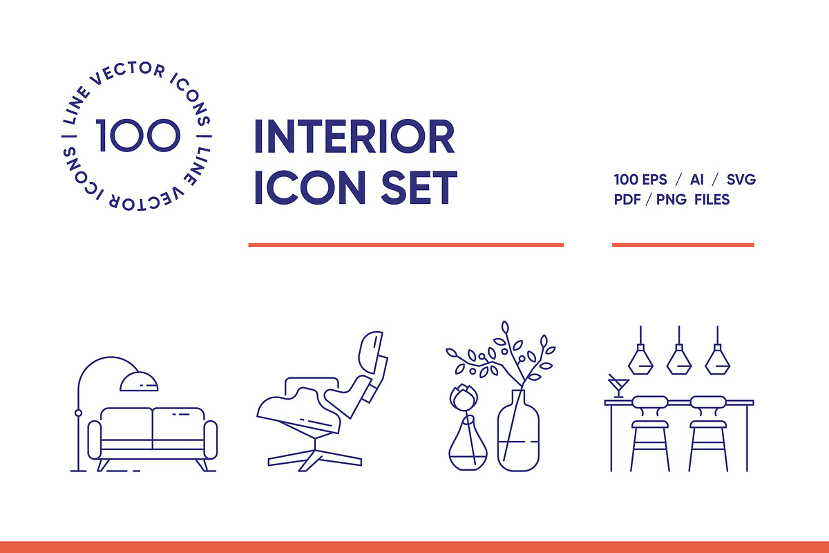 Interior Design line icon set