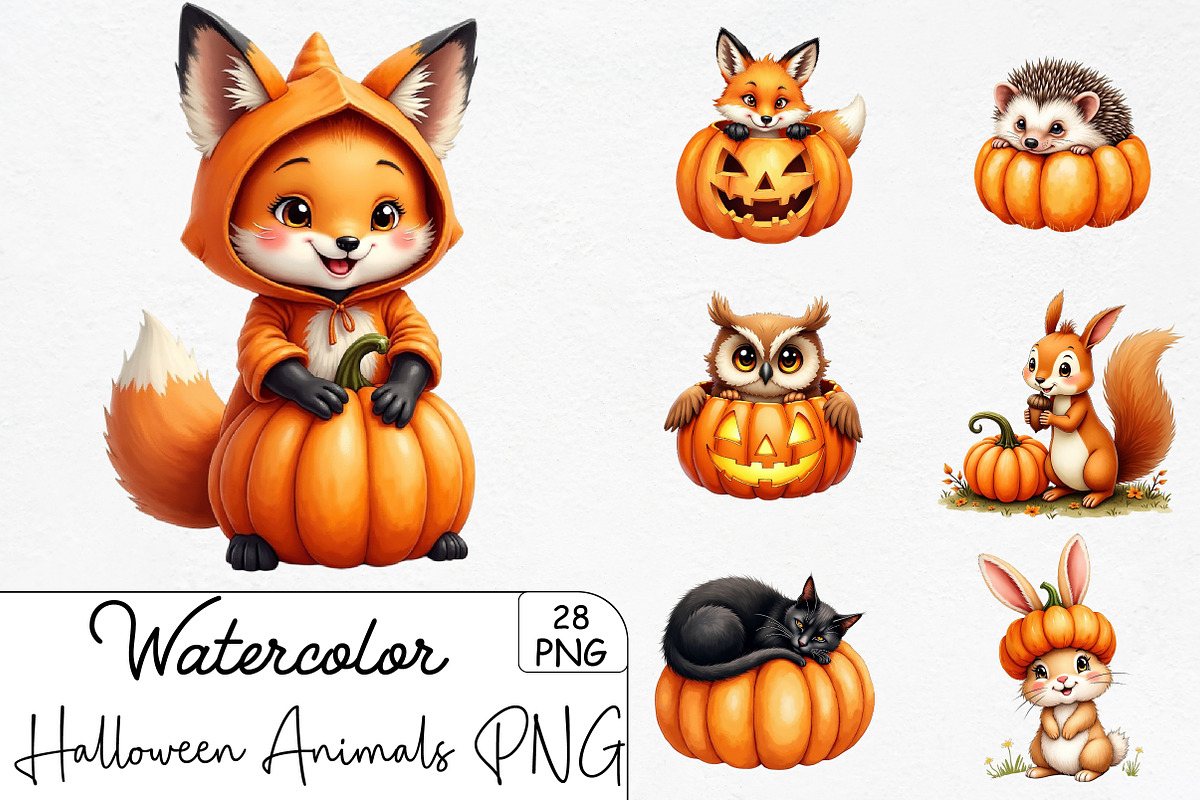Halloween Pumpkin Animals Clipart PN, an Illustration by CrexoraLab (Photo 1 of 5)
