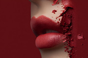 Woman's face with red lipstick and cosmetic powder, creating a b, a Beauty & Fashion Photo by Studio ANNA (Thumbnail 1 of 2)