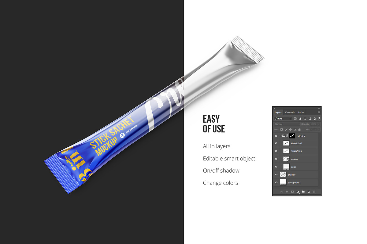 Realistic Thin Stick Sachet 3/4, a Packaging Mockup by easymock (Photo 3 of 6)