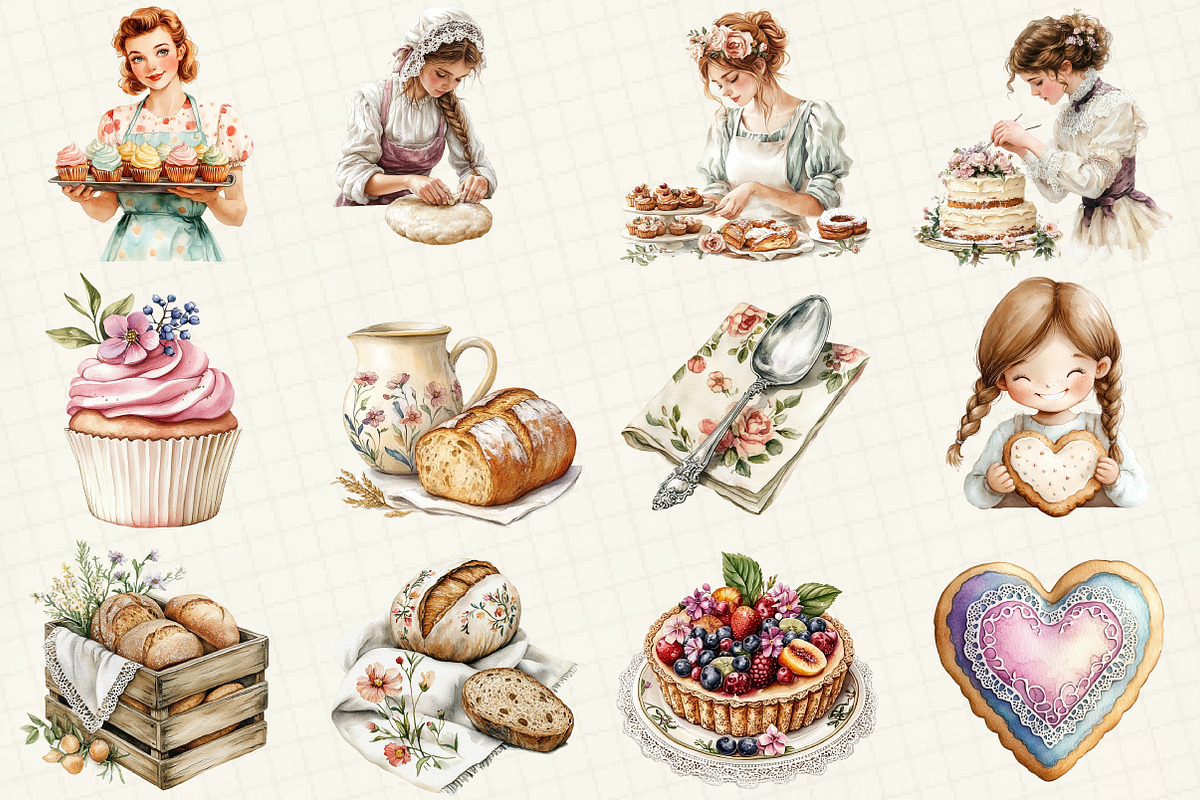 Vintage Spring Bakery Clipart, an Illustration by OK Design (Photo 2 of 4)