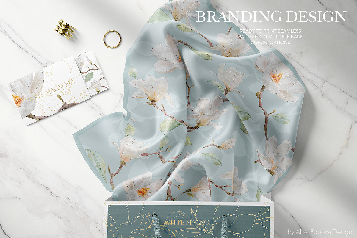 Watercolor White Magnolia Mijelo, a Pattern Graphic by Alisa Fimen Design (Photo 7 of 12)