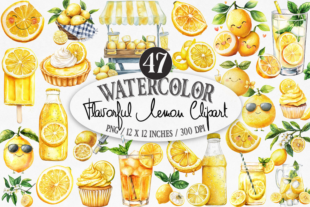 Watercolor Flavorful Lemon Clipart, an Illustration by Designking (Photo 1 of 4)